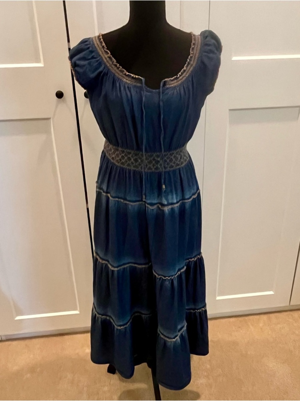 Indigo & Lace Navy Tiered Dress With Smocked Waist and Neckline 100% Cotton